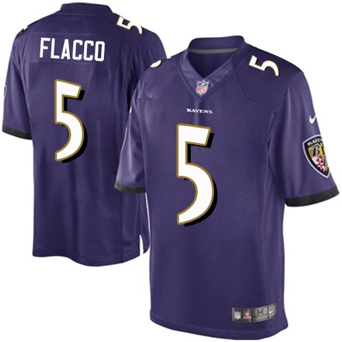 Youth Elite Joe Flacco Nike Jersey Purple Home - #5 NFL Baltimore Ravens